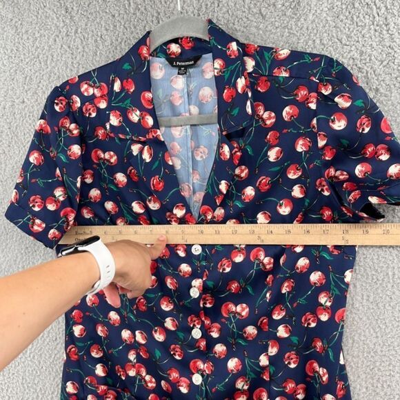 J. Peterman Dress Retro Cherry Print Button Front Collared Pockets NWOT Medium - Picture 4 of 13